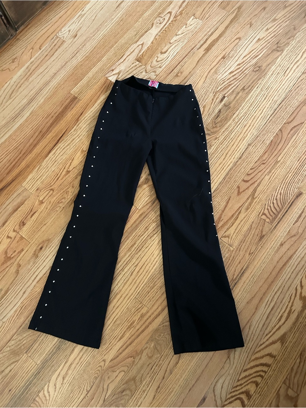Spot Black Stretch Studded Flare Pants Size 2 Y2K Rockstar Goth